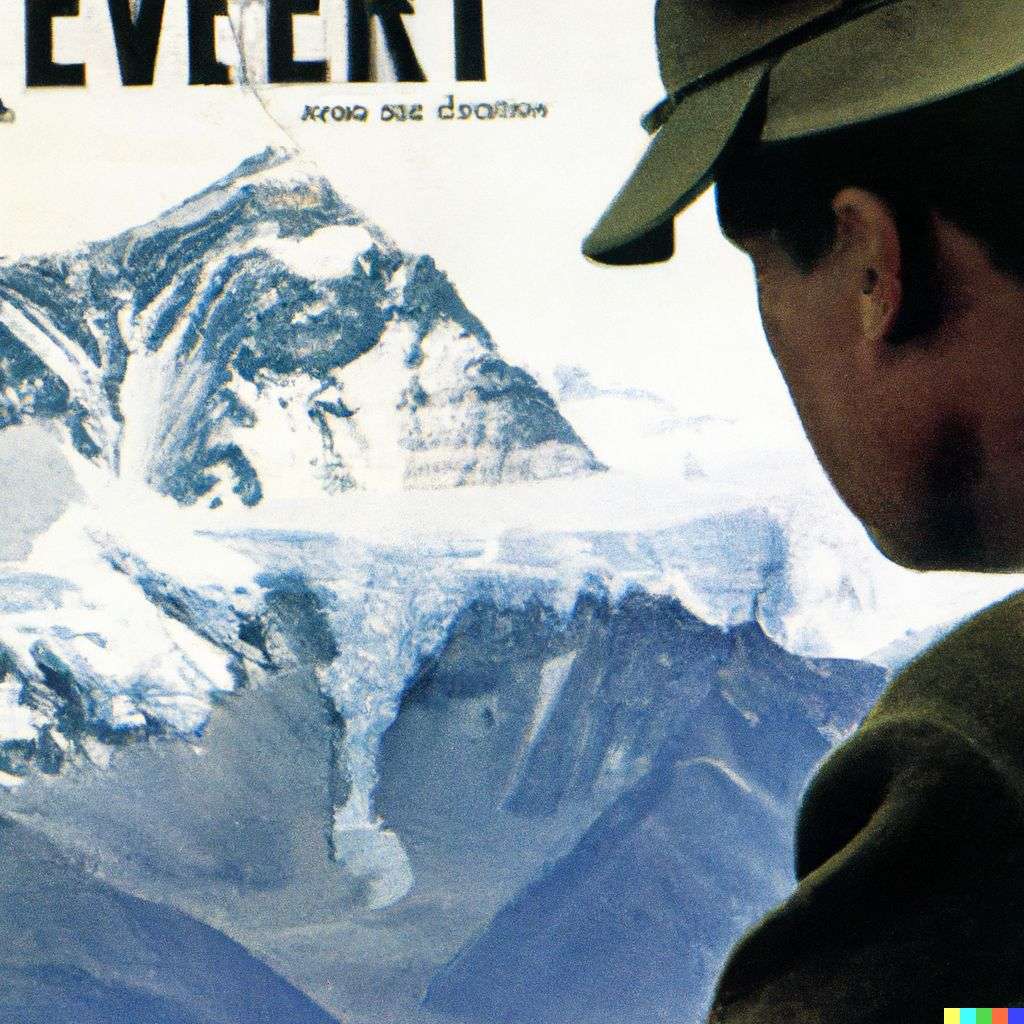 someone gazing at Mount Everest, front page of The New York Times, 1990